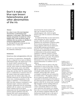 Heterochromia and Other Abnormalities of the Iris