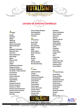 Listado De Artistas Españoles