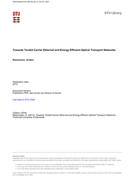 Towards Terabit Carrier Ethernet and Energy Efficient Optical Transport Networks