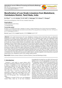 Beneficiation of Low Grade Limestone from Madukkarai, Coimbatore District, Tamil Nadu, India