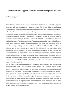 I «Moderni Autori». Appunti Su Natura E Scienza Nella Poesia Dei Lumi