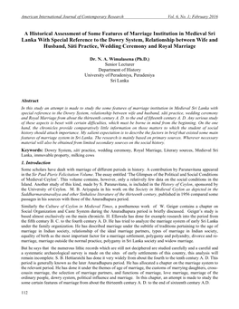 A Historical Assessment of Some Features of Marriage Institution In