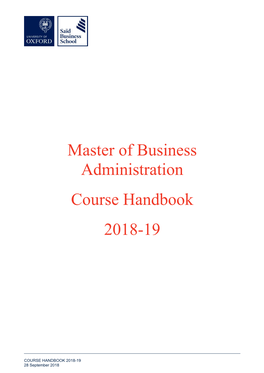 Master of Business Administration Course Handbook 2018-19