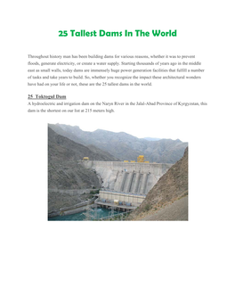 25 Tallest Dams in the World