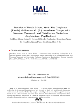 Revision of Pazala Moore, 1888: the Graphium (Pazala) Alebion and G