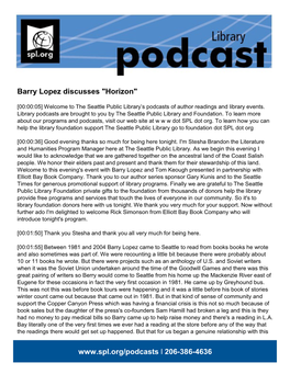 Barry Lopez Discusses 