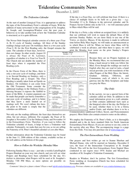 Tridentine Community News December 2, 2007