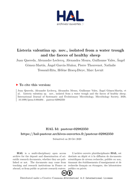 Listeria Valentina Sp. Nov., Isolated from a Water Trough and the Faeces