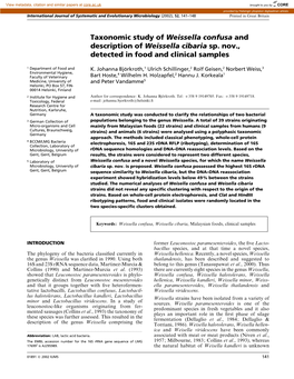 Taxonomic Study of Weissella Confusa and Description of Weissella Cibaria Sp