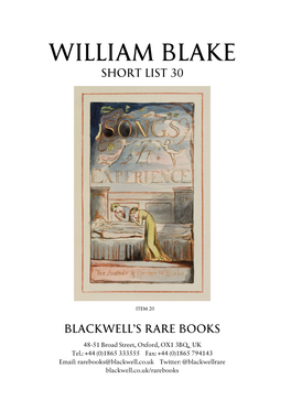 WILLIAM BLAKE Short List 30