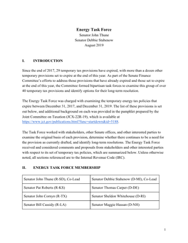 Energy Task Force Senator John Thune Senator Debbie Stabenow August 2019