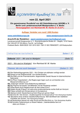 AGOMWBW-Rundbrief Nr. 788 Vom 22