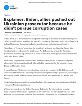 Biden, Allies Pushed out Ukrainian Prosecutor Because He Didn't Pursue Corruption Cases Courtney Subramanian USA TODAY Published 4:00 A.M