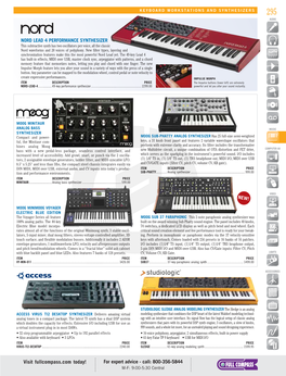 Visit Fullcompass.Com Today! for Expert Advice - Call: 800-356-5844 M-F: 9:00-5:30 Central 296 Keyboard Workstations and Synthesizers