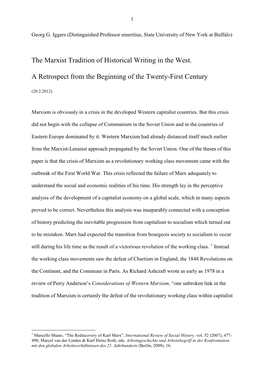 The Marxist Tradition of Historical Writing in the West. a Retrospect