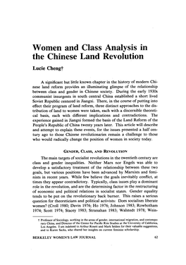 Women and Class Analysis in the Chinese Land Revolution Lucie Chengt