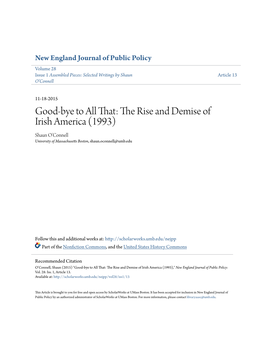 The Rise and Demise of Irish America (1993) Shaun O’Connell University of Massachusetts Boston, Shaun.Oconnell@Umb.Edu
