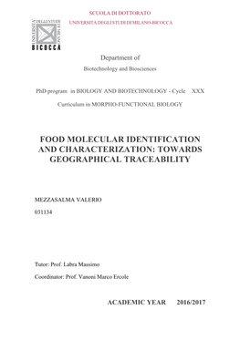 Food Molecular Identification and Characterization: Towards Geographical Traceability