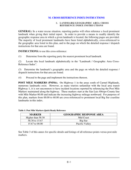 M. CROSS REFERENCE INDEX INSTRUCTIONS GENERAL: in A