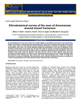 Ethnobotanical Survey of the Uses of Annonaceae Around Mount Cameroon