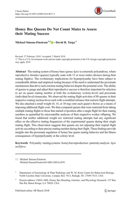 Honey Bee Queens Do Not Count Mates to Assess Their Mating Success