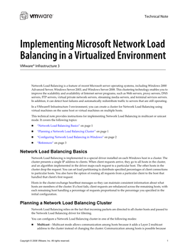 Implementing Microsoft Network Load Balancing in a Virtualized Environment Vmware® Infrastructure 3