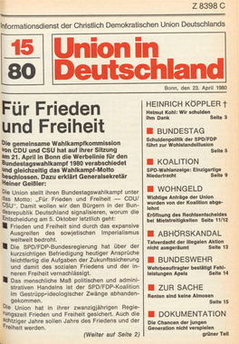 UID 1980 Nr. 15, Union in Deutschland