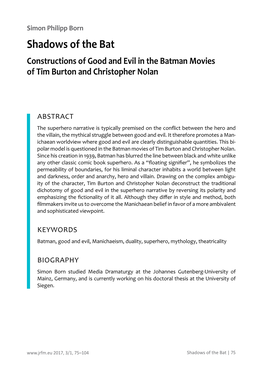 Shadows of the Bat Constructions of Good and Evil in the Batman Movies of Tim Burton and Christopher Nolan