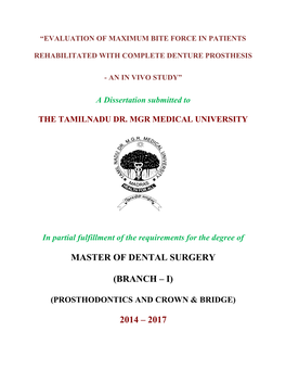 Master of Dental Surgery (Branch – I) 2014 – 2017