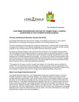 Lone Eagle Entertainment and Just for Laughs Forge a Creative Partnership on Non-Scripted Comedy Projects