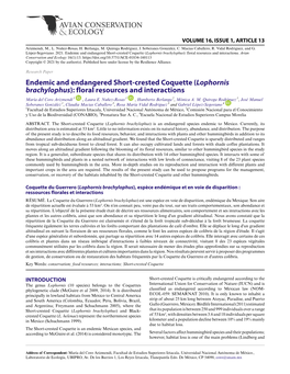 Lophornis Brachylophus): Floral Resources and Interactions