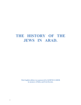 The History of the Jews in Arad