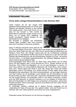 PRESSEMITTEILUNG 06.07.2020 Circle Jerks Verlegen