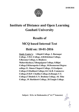 Institute of Distance and Open Learning Gauhati University