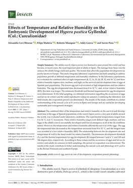 Effects of Temperature and Relative Humidity on the Embryonic Development of Hypera Postica Gyllenhal (Col.: Curculionidae)