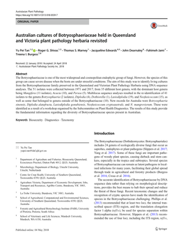 Australian Cultures of Botryosphaeriaceae Held in Queensland and Victoria Plant Pathology Herbaria Revisited