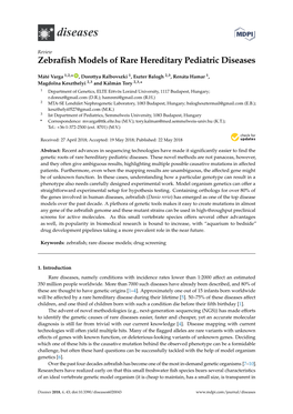 Zebrafish Models of Rare Hereditary Pediatric Diseases