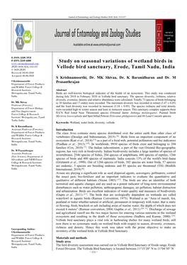 Study on Seasonal Variations of Wetland Birds in Vellode Bird