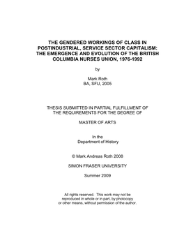 The Emergence and Evolution of the British Columbia Nurses Union, 1976-1992