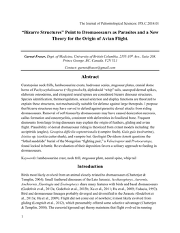 “Bizarre Structures” Point to Dromaeosaurs As Parasites and a New Theory for the Origin of Avian Flight