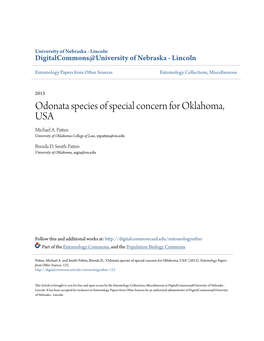 Odonata Species of Special Concern for Oklahoma, USA Michael A
