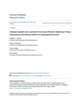 Graduate Qualities and Journalism Curriculum Renewal: Balancing Tertiary Expectations and Industry Needs in a Changing Environment