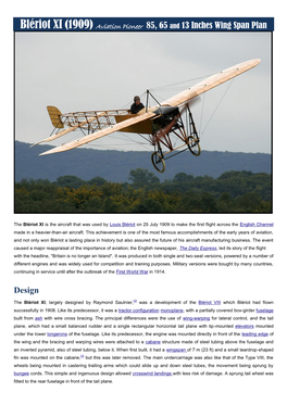 Blériot XI (1909) Aviation Pioneer 85, 65 and 13 Inches Wing Span Plan