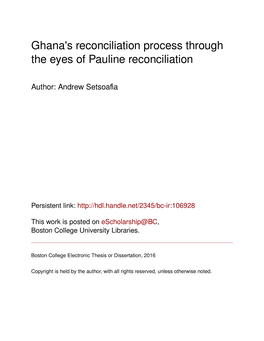 Ghana's Reconciliation Process Through the Eyes of Pauline Reconciliation