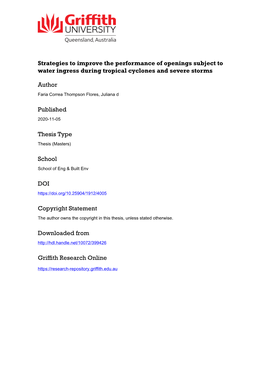 Strategies to Improve the Performance of Openings Subject to Water Ingress During Tropical Cyclones and Severe Storms