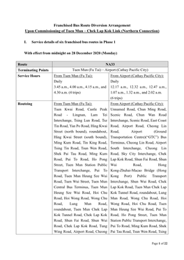 Franchised Bus Route Diversion Arrangement Upon Commissioning of Tuen Mun – Chek Lap Kok Link (Northern Connection)