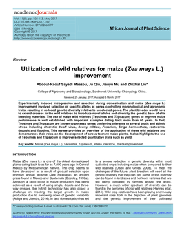 Utilization of Wild Relatives for Maize (Zea Mays L.) Improvement