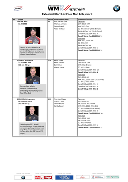 Extended Start List Four Man Bob, Run 1