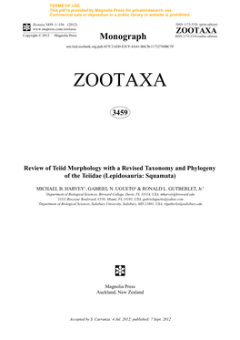 Zootaxa 3459: 1–156 (2012) ISSN 1175-5326 (Print Edition) ZOOTAXA Copyright © 2012 · Magnolia Press Monograph ISSN 1175-5334 (Online Edition)