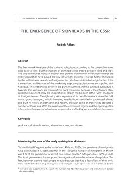 The Emergence of Skinheads in the Cssr Radek Rákos 53